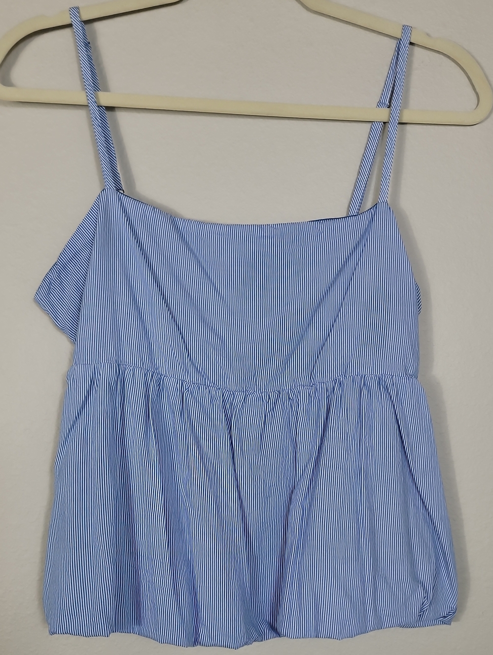 Just Polly Bubble Hem Tank Top Size Large Blue White Stripe Cotton Nautical